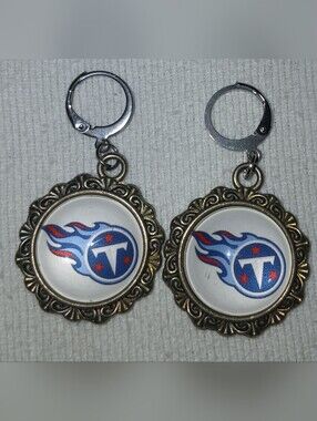NWT Handcrafted Tennessee Titans Flame Logo Dangle Earrings - Blue & Red